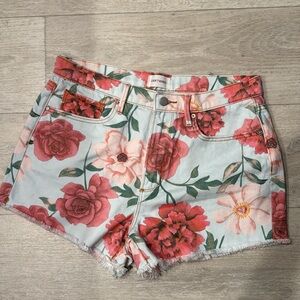 Driftwood Goldie 100% Cotton Floral Print Mid Rise Fray Hem Shorts